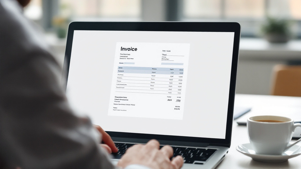 A single invoice shown on a laptop, next to a cup of coffee