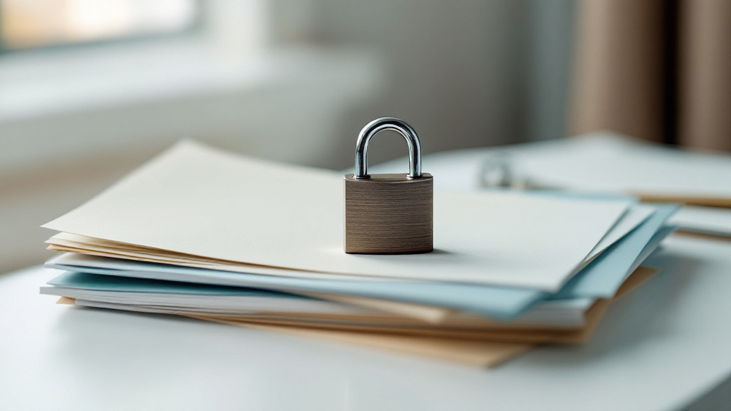 Neatly stacked folders with a padlock on top